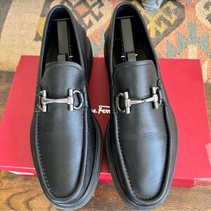 Salvatore Ferragamo TARO Black Clad Leather Gancini Men’s Loafers US9 E